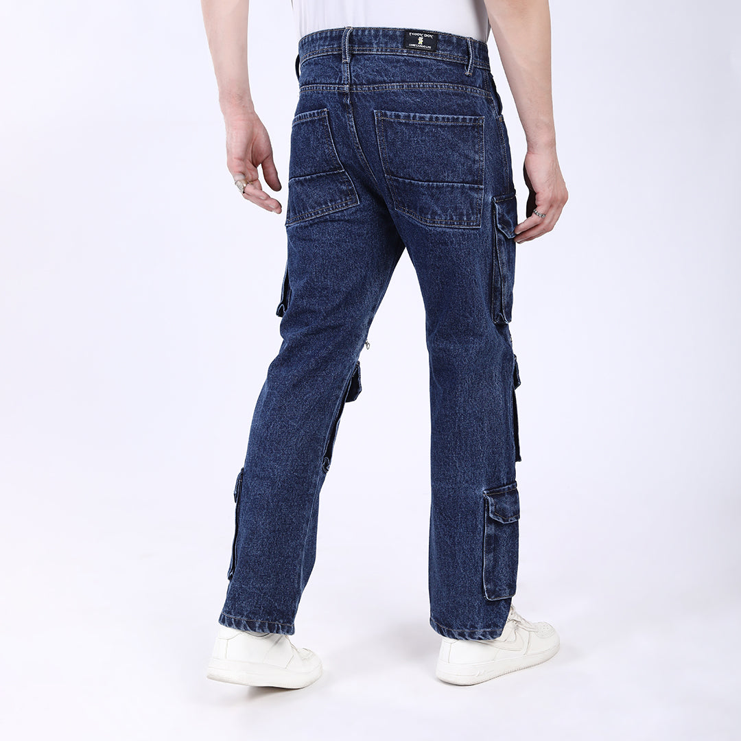 DARK BLUE BAGGY CARGO FIT JEANS 4922-1